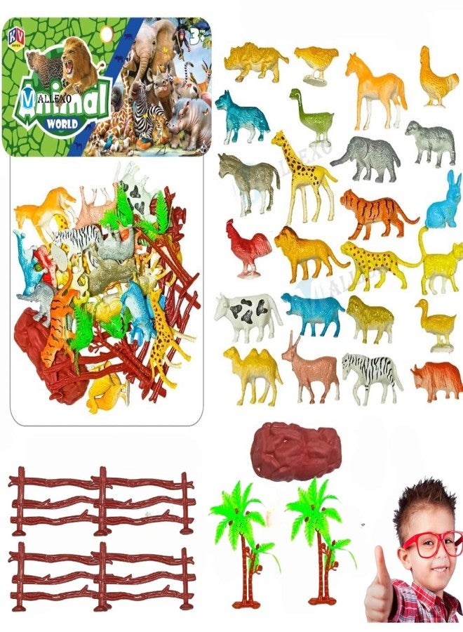 Mallexo PVC Animal Figure Toy Set Combo of 31PCs Farm and Jungle Animals Playsets with an Artificial Tree and Fencing | Ideal for Birthday and Return Gifts Educational Toyset for Kids Ages 3 and Up - Image 1